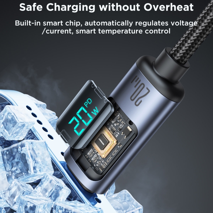 JOYROOM S-CL020A16 20W USB-C / Type-C to 8 Pin Digital Display Fast Charging Data Cable, Length:1.2m(Black) JOYROOM S-CL020A16 20W USB-C / Type-C to 8 Pin Digital Display Fast Charging Data Cable, Length:1.2m(Black)