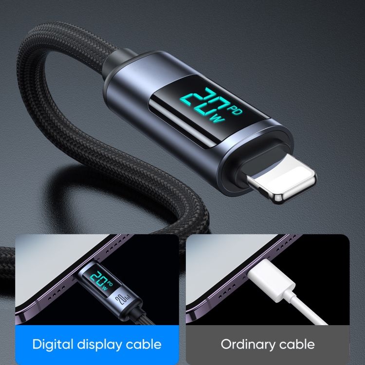 JOYROOM S-CL020A16 20W USB-C / Type-C to 8 Pin Digital Display Fast Charging Data Cable, Length:1.2m(Black) - 3