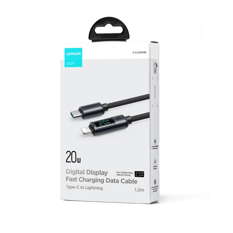 JOYROOM S-CL020A16 20W USB-C / Type-C to 8 Pin Digital Display Fast Charging Data Cable, Length:1.2m(Black) JOYROOM S-CL020A16 20W USB-C / Type-C to 8 Pin Digital Display Fast Charging Data Cable, Length:1.2m(Black)