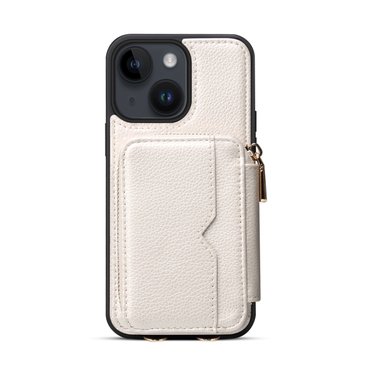 For iPhone 14 Plus Zipper Card Slot Phone Case(White) For iPhone 14 Plus Zipper Card Slot Phone Case(White)