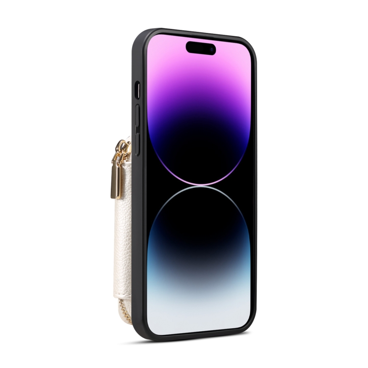 For iPhone 14 Plus Zipper Card Slot Phone Case(White) For iPhone 14 Plus Zipper Card Slot Phone Case(White)