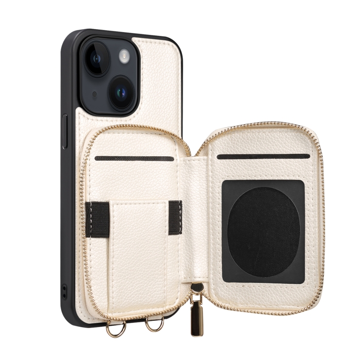 For iPhone 14 Plus Zipper Card Slot Phone Case(White) For iPhone 14 Plus Zipper Card Slot Phone Case(White)