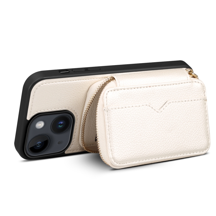 For iPhone 14 Plus Zipper Card Slot Phone Case(White) For iPhone 14 Plus Zipper Card Slot Phone Case(White)