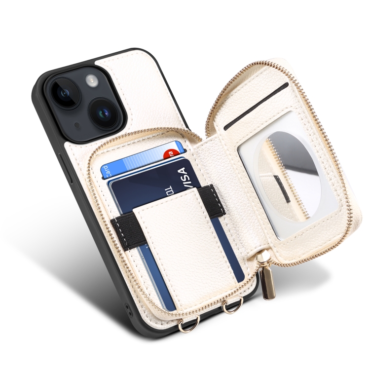 For iPhone 14 Plus Zipper Card Slot Phone Case(White) For iPhone 14 Plus Zipper Card Slot Phone Case(White)