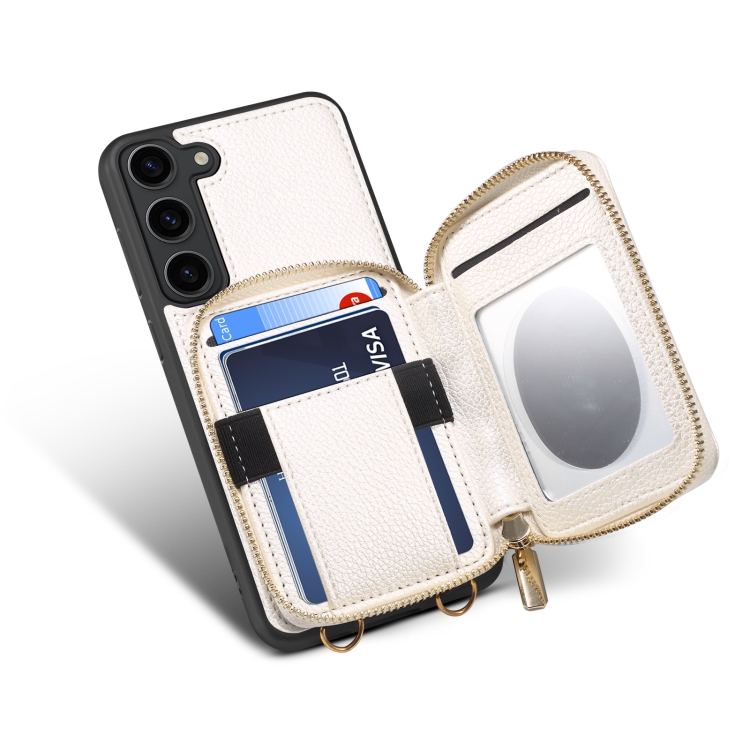 For Samsung Galaxy S23+ 5G Zipper Card Slot Phone Case(White)