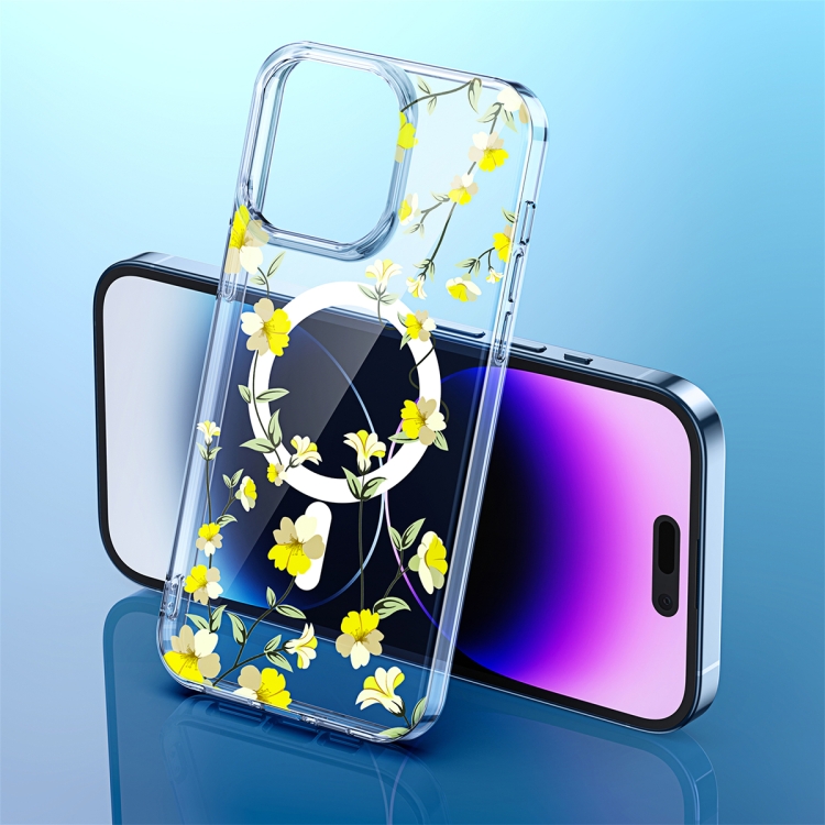 Para iPhone 12 Pro Max Funda transparente para teléfono Magsafe de doble  cara (flor amarilla)