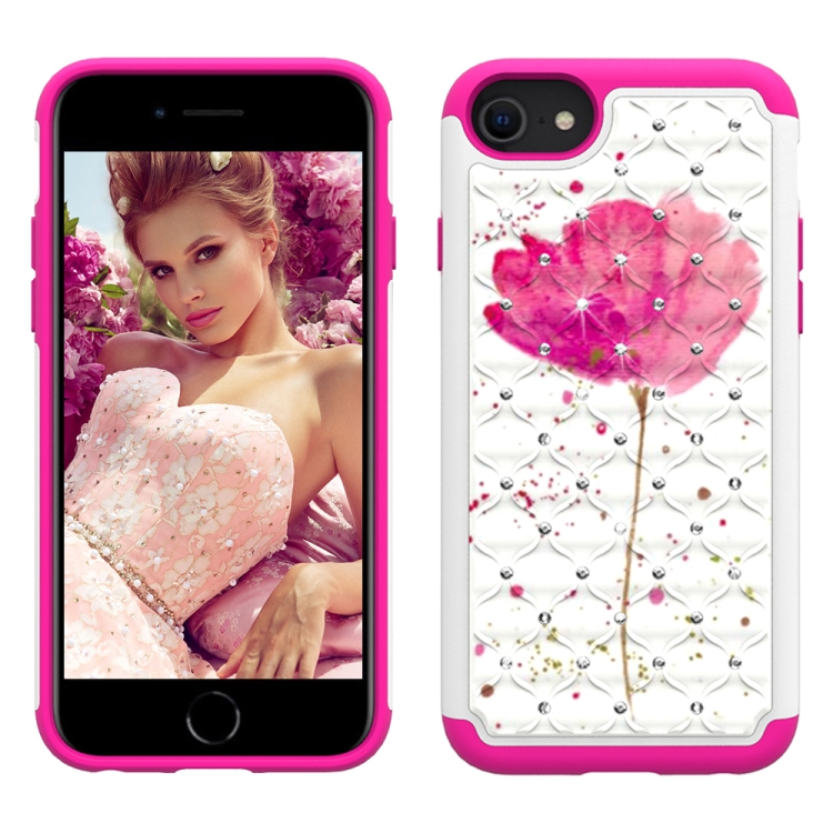 For iPhone SE 2022 / SE 2020 / 8 / 7 Coloured Drawing Pattern with Diamond PC + TPU Protective Case(A Flower) For iPhone SE 2022 / SE 2020 / 8 / 7 Coloured Drawing Pattern with Diamond PC + TPU Protective Case(A Flower)