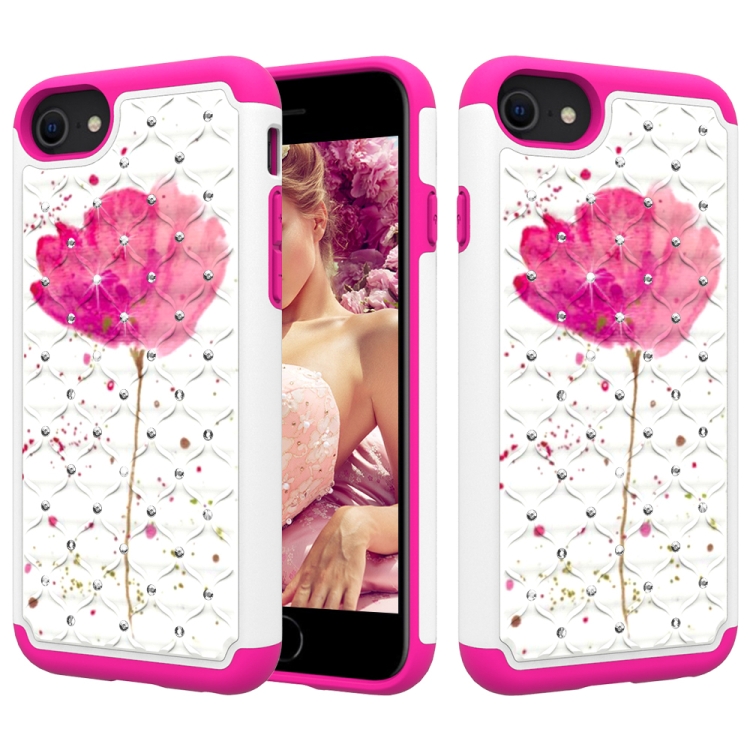 For iPhone SE 2022 / SE 2020 / 8 / 7 Coloured Drawing Pattern with Diamond PC + TPU Protective Case(A Flower) For iPhone SE 2022 / SE 2020 / 8 / 7 Coloured Drawing Pattern with Diamond PC + TPU Protective Case(A Flower)