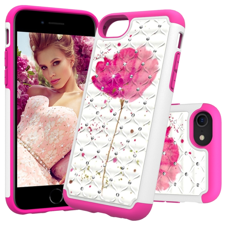 For iPhone SE 2022 / SE 2020 / 8 / 7 Coloured Drawing Pattern with Diamond PC + TPU Protective Case(A Flower) For iPhone SE 2022 / SE 2020 / 8 / 7 Coloured Drawing Pattern with Diamond PC + TPU Protective Case(A Flower)