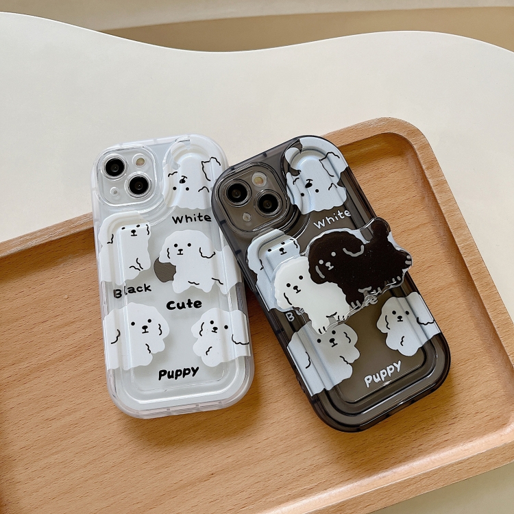 For iPhone 13 Airbag Frame Puppy Pattern TPU Holder Phone Case(Transparent Black) For iPhone 13 Airbag Frame Puppy Pattern TPU Holder Phone Case(Transparent Black)