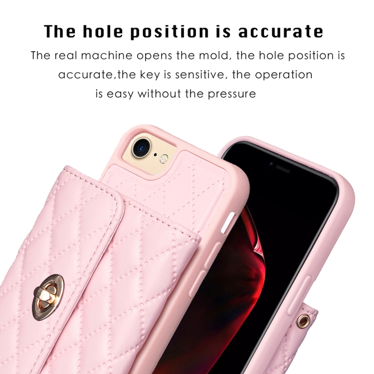 For iPhone SE 2022 / 2020 / 8 / 7 Horizontal Metal Buckle Wallet Rhombic Leather Phone Case(Pink) For iPhone SE 2022 / 2020 / 8 / 7 Horizontal Metal Buckle Wallet Rhombic Leather Phone Case(Pink)
