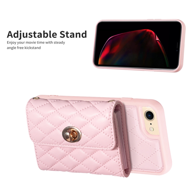 For iPhone SE 2022 / 2020 / 8 / 7 Horizontal Metal Buckle Wallet Rhombic Leather Phone Case(Pink) For iPhone SE 2022 / 2020 / 8 / 7 Horizontal Metal Buckle Wallet Rhombic Leather Phone Case(Pink)