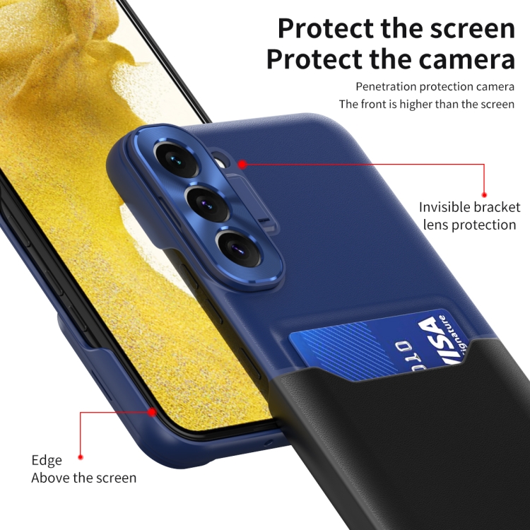 For Samsung Galaxy S22 5G Two-Color Invisible Lens Holder Phone Case(Black+Dark Blue) For Samsung Galaxy S22 5G Two-Color Invisible Lens Holder Phone Case(Black+Dark Blue)