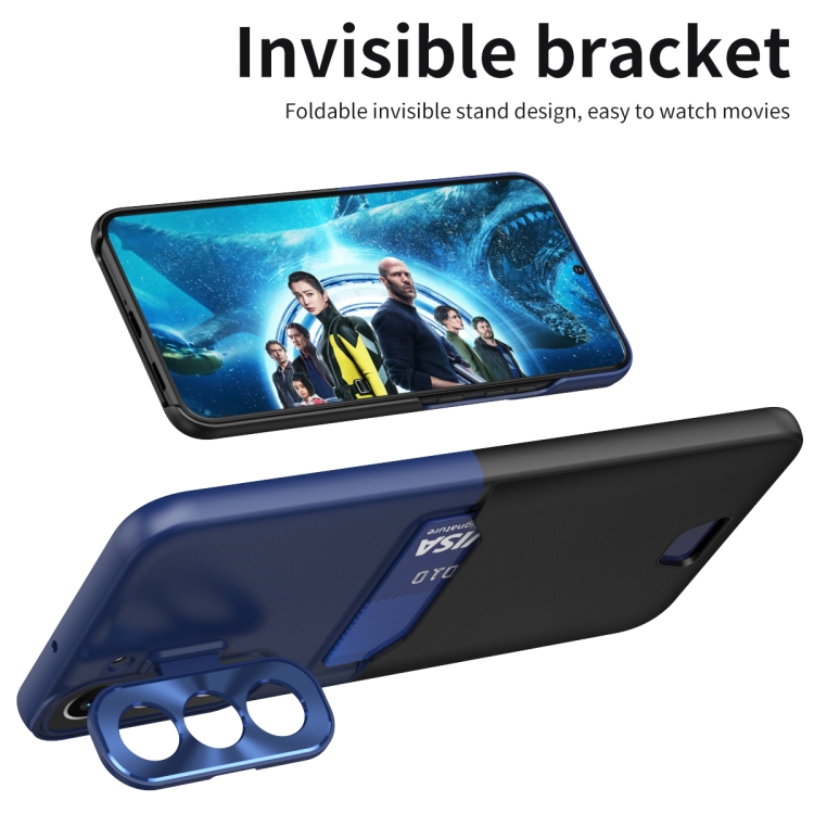 For Samsung Galaxy S22 5G Two-Color Invisible Lens Holder Phone Case(Black+Dark Blue) For Samsung Galaxy S22 5G Two-Color Invisible Lens Holder Phone Case(Black+Dark Blue)