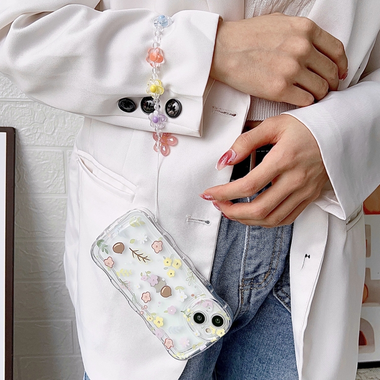 For iPhone 14 Small Floral Phone Case with Bracelet(Green Branch) For iPhone 14 Small Floral Phone Case with Bracelet(Green Branch)