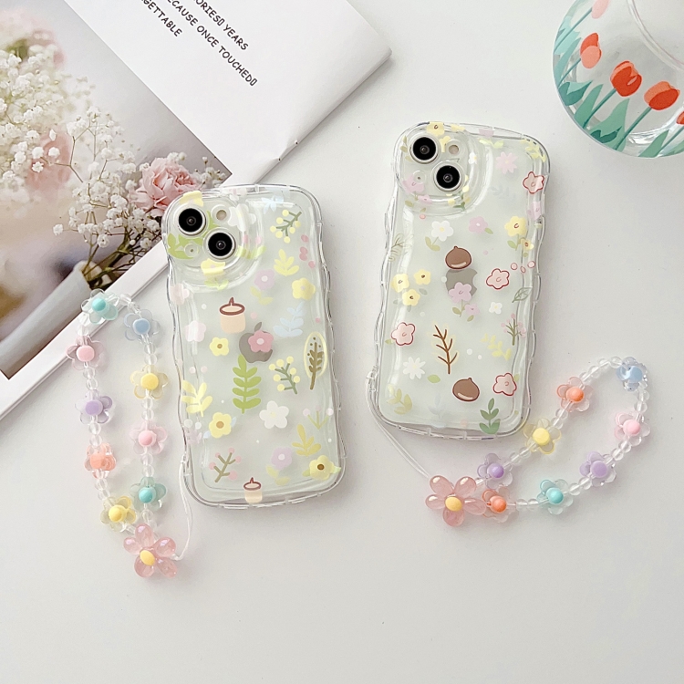 For iPhone 14 Small Floral Phone Case with Bracelet(Green Branch) For iPhone 14 Small Floral Phone Case with Bracelet(Green Branch)
