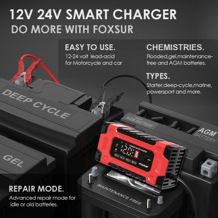 Chargeur de Batterie Intelligent pour 12V/24V 10Amp 7 étapes