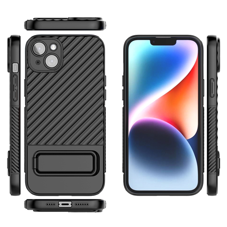 For iPhone 14 Plus Wavy Texture TPU Phone Case with Lens Film(Black) For iPhone 14 Plus Wavy Texture TPU Phone Case with Lens Film(Black)