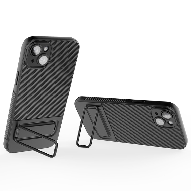 For iPhone 14 Plus Wavy Texture TPU Phone Case with Lens Film(Black) For iPhone 14 Plus Wavy Texture TPU Phone Case with Lens Film(Black)