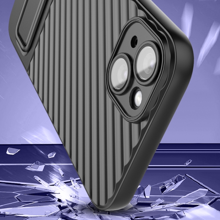 For iPhone 14 Plus Wavy Texture TPU Phone Case with Lens Film(Black) For iPhone 14 Plus Wavy Texture TPU Phone Case with Lens Film(Black)