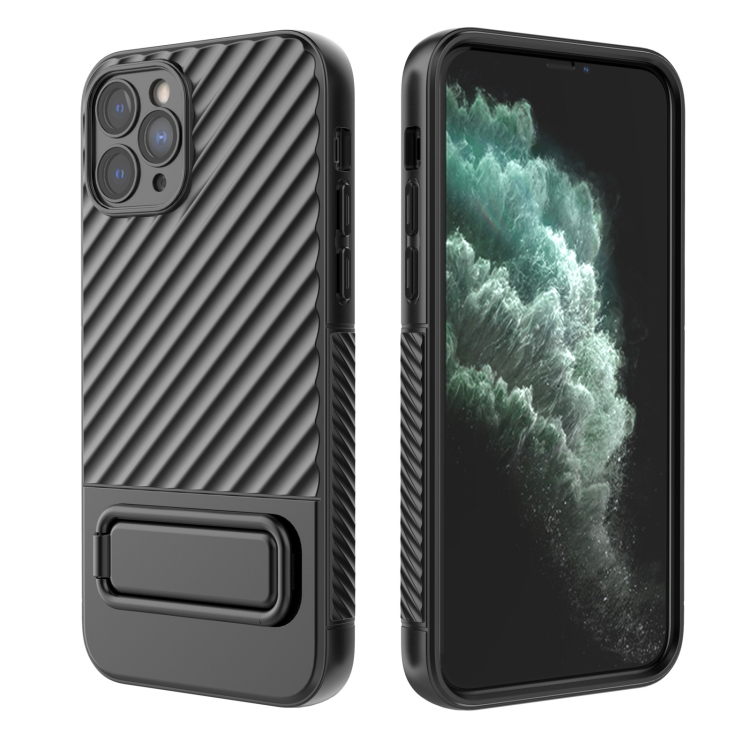 For iPhone 11 Pro Wavy Texture TPU Phone Case with Lens Film(Black)