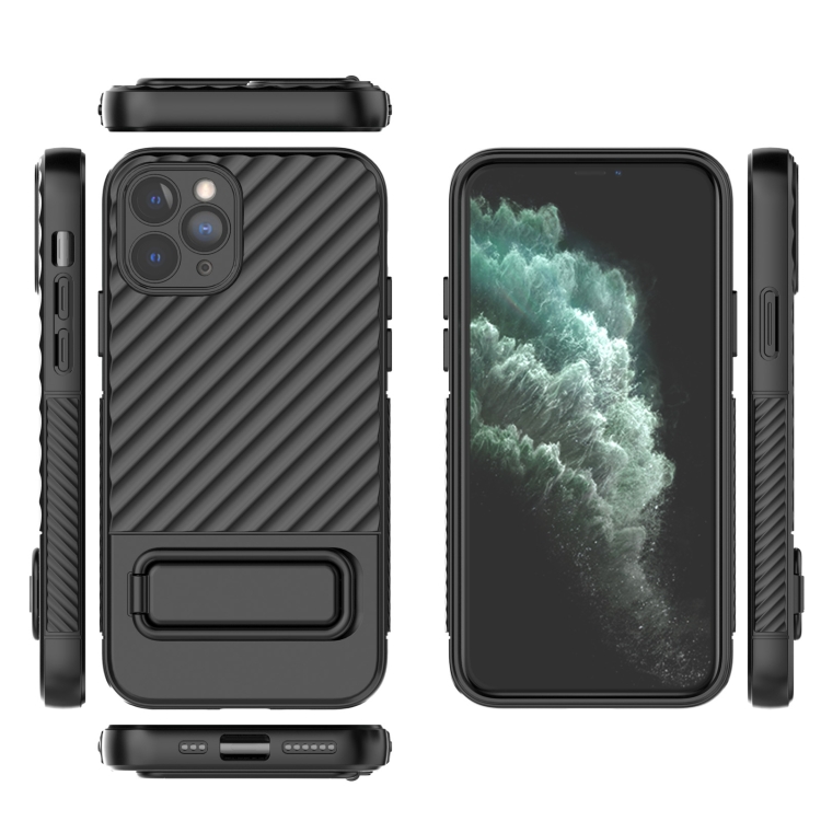 For iPhone 11 Pro Wavy Texture TPU Phone Case with Lens Film(Black)