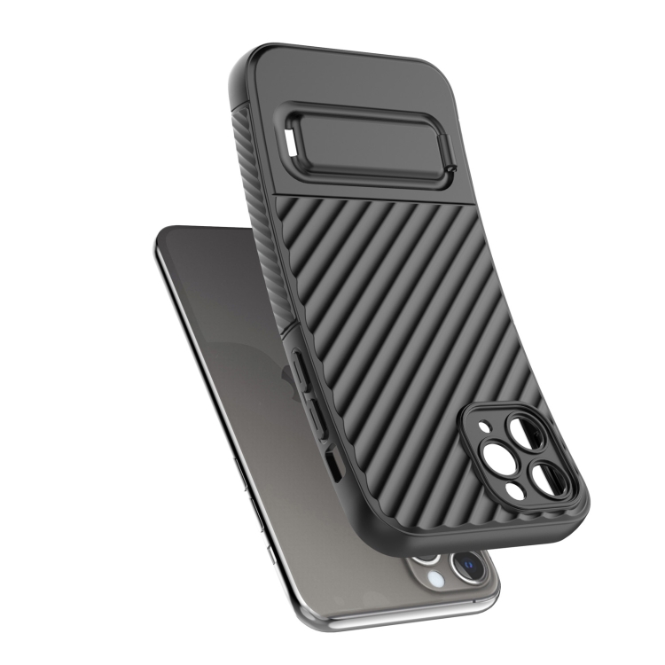 For iPhone 11 Pro Wavy Texture TPU Phone Case with Lens Film(Black)