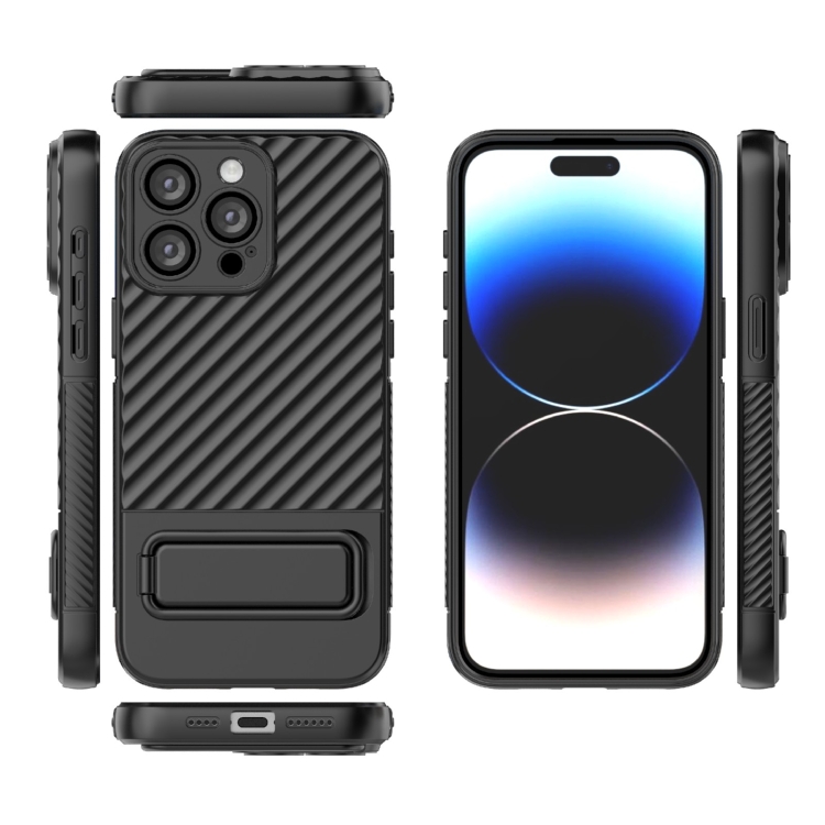 For iPhone 15 Pro Max Wavy Texture TPU Phone Case with Lens Film(Black) - 1