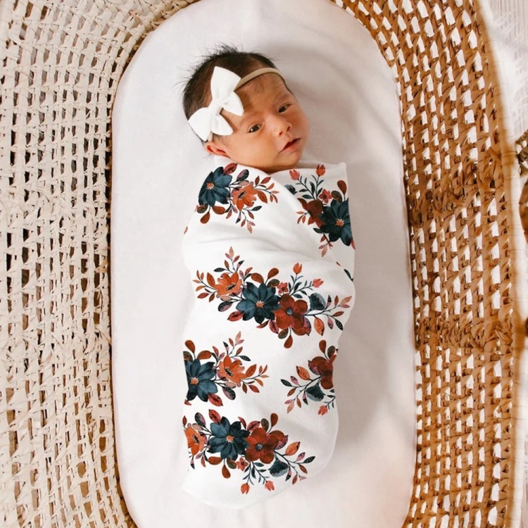 Newborn Baby Three-piece Swaddling Scarf Cap Headband(Flower-1)