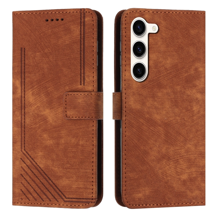 For Samsung Galaxy S23+ 5G Skin Feel Stripe Pattern Leather Phone Case with Lanyard(Brown) For Samsung Galaxy S23+ 5G Skin Feel Stripe Pattern Leather Phone Case with Lanyard(Brown)