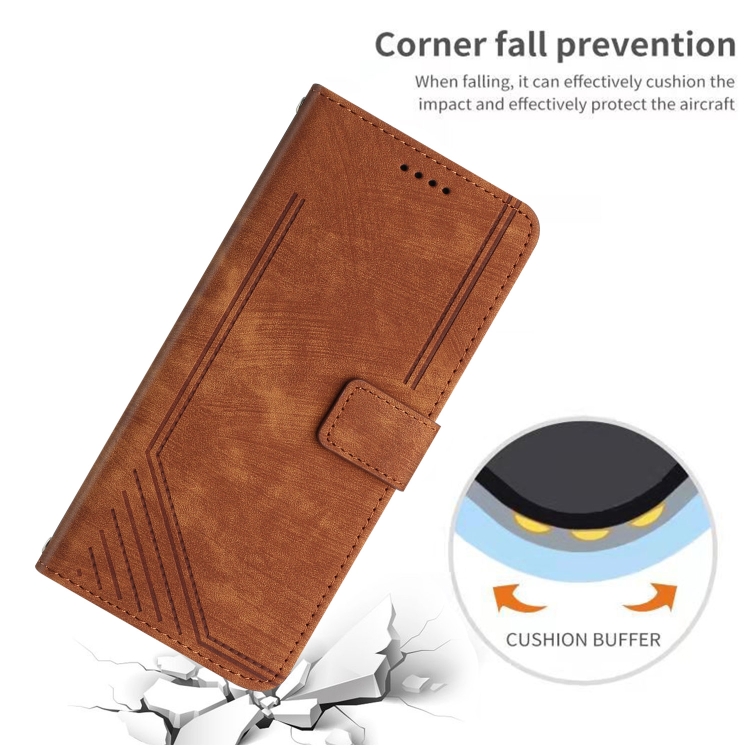 For Samsung Galaxy S23+ 5G Skin Feel Stripe Pattern Leather Phone Case with Lanyard(Brown) For Samsung Galaxy S23+ 5G Skin Feel Stripe Pattern Leather Phone Case with Lanyard(Brown)