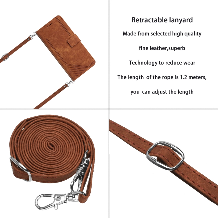 For Samsung Galaxy S23+ 5G Skin Feel Stripe Pattern Leather Phone Case with Lanyard(Brown) For Samsung Galaxy S23+ 5G Skin Feel Stripe Pattern Leather Phone Case with Lanyard(Brown)