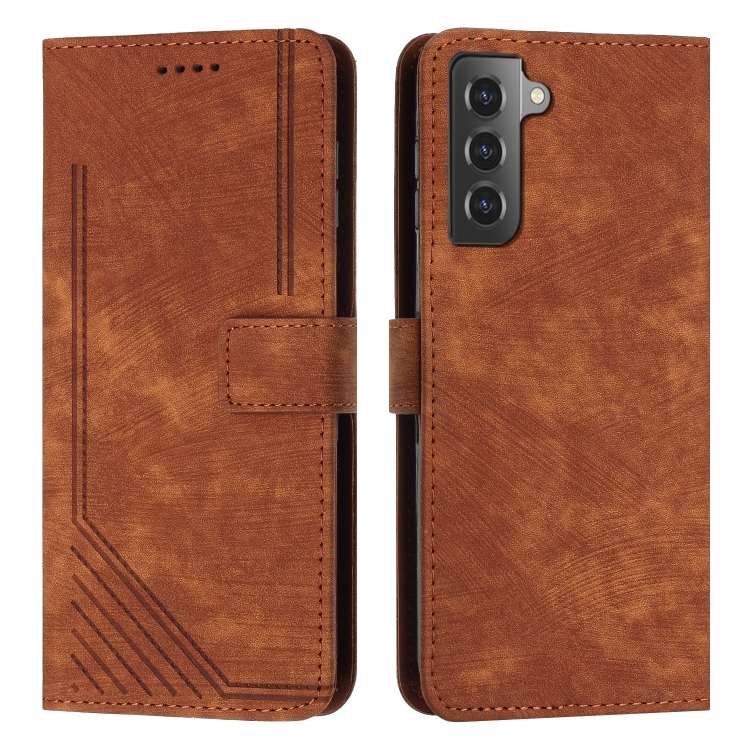 For Samsung Galaxy S22 5G Skin Feel Stripe Pattern Leather Phone Case with Lanyard(Brown) For Samsung Galaxy S22 5G Skin Feel Stripe Pattern Leather Phone Case with Lanyard(Brown)