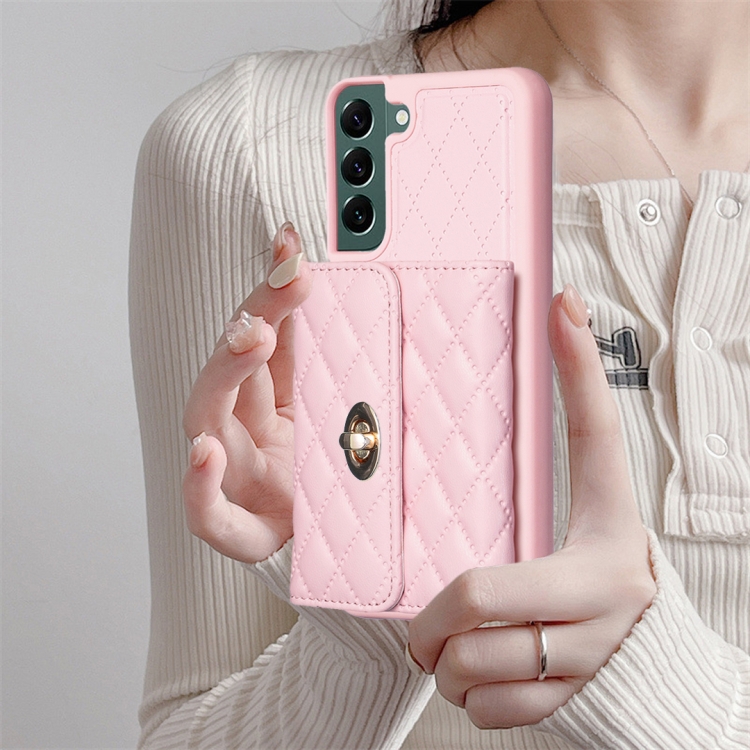 For Samsung Galaxy S22+ 5G Horizontal Metal Buckle Wallet Rhombic Leather Phone Case(Pink) For Samsung Galaxy S22+ 5G Horizontal Metal Buckle Wallet Rhombic Leather Phone Case(Pink)