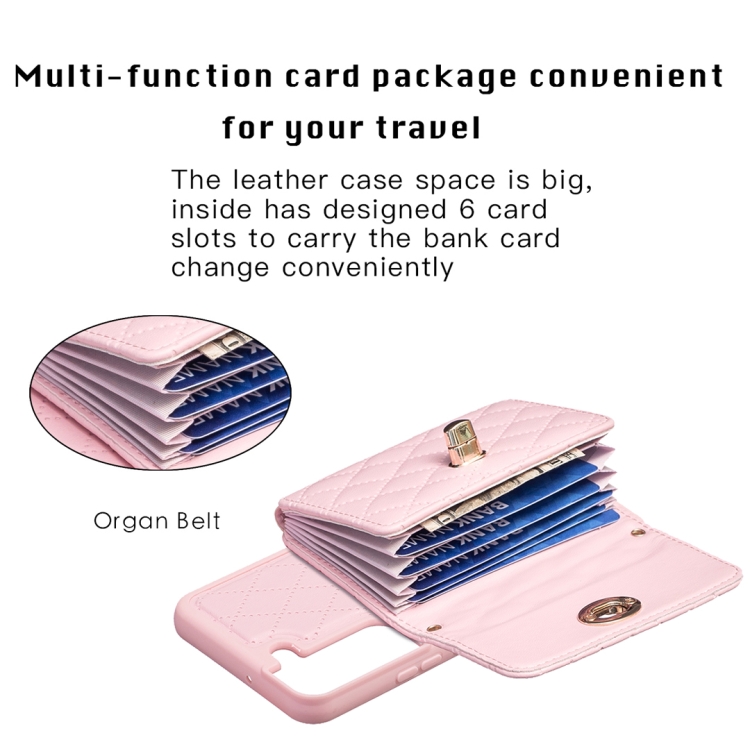 For Samsung Galaxy S22+ 5G Horizontal Metal Buckle Wallet Rhombic Leather Phone Case(Pink) For Samsung Galaxy S22+ 5G Horizontal Metal Buckle Wallet Rhombic Leather Phone Case(Pink)