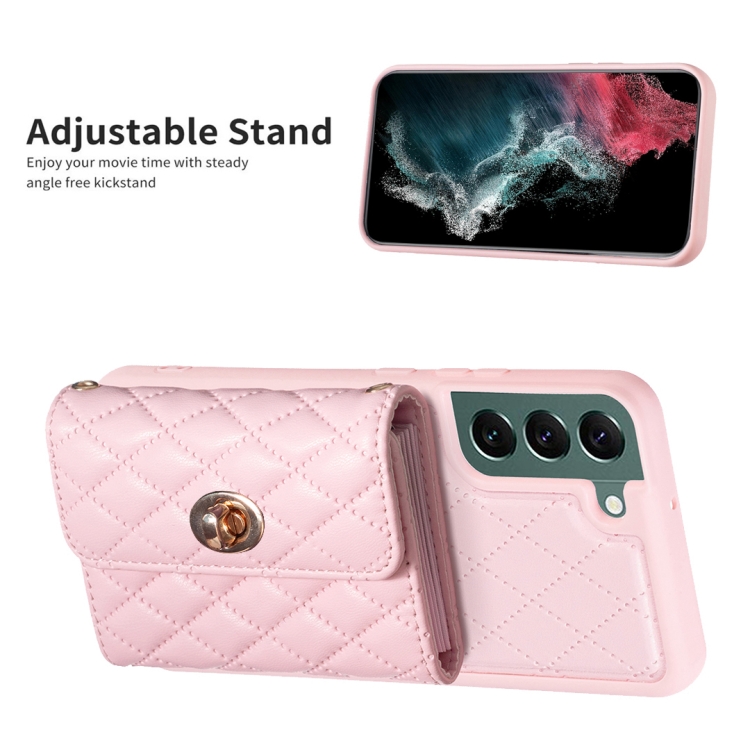 For Samsung Galaxy S22+ 5G Horizontal Metal Buckle Wallet Rhombic Leather Phone Case(Pink) For Samsung Galaxy S22+ 5G Horizontal Metal Buckle Wallet Rhombic Leather Phone Case(Pink)
