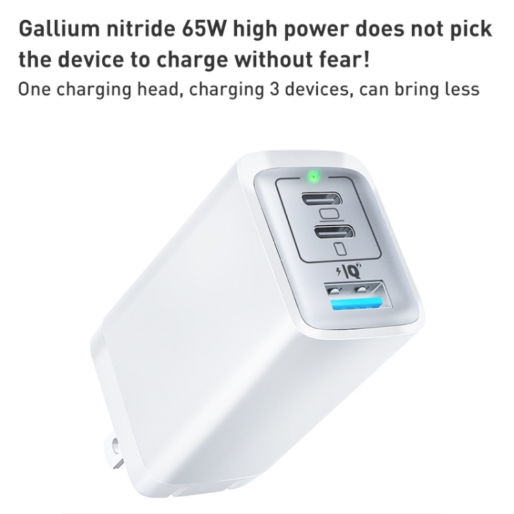 65W Dual PD USB-C / Type-C + USB 3-Port Gan Fast Charging Charger, Plug:EU Plug(White) 65W Dual PD USB-C / Type-C + USB 3-Port Gan Fast Charging Charger, Plug:EU Plug(White)