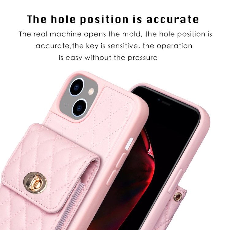 For iPhone 14 Plus Vertical Metal Buckle Wallet Rhombic Leather Phone Case(Pink) For iPhone 14 Plus Vertical Metal Buckle Wallet Rhombic Leather Phone Case(Pink)