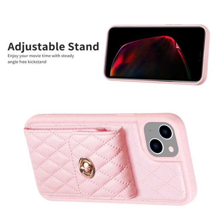 For iPhone 14 Plus Vertical Metal Buckle Wallet Rhombic Leather Phone Case(Pink) For iPhone 14 Plus Vertical Metal Buckle Wallet Rhombic Leather Phone Case(Pink)