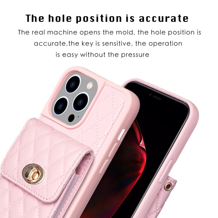 For iPhone 14 Pro Vertical Metal Buckle Wallet Rhombic Leather Phone Case(Pink) For iPhone 14 Pro Vertical Metal Buckle Wallet Rhombic Leather Phone Case(Pink)