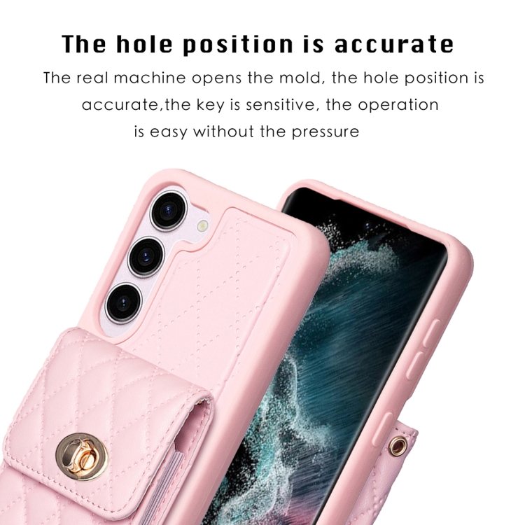 For Samsung Galaxy S23 5G Vertical Metal Buckle Wallet Rhombic Leather Phone Case(Pink) For Samsung Galaxy S23 5G Vertical Metal Buckle Wallet Rhombic Leather Phone Case(Pink)