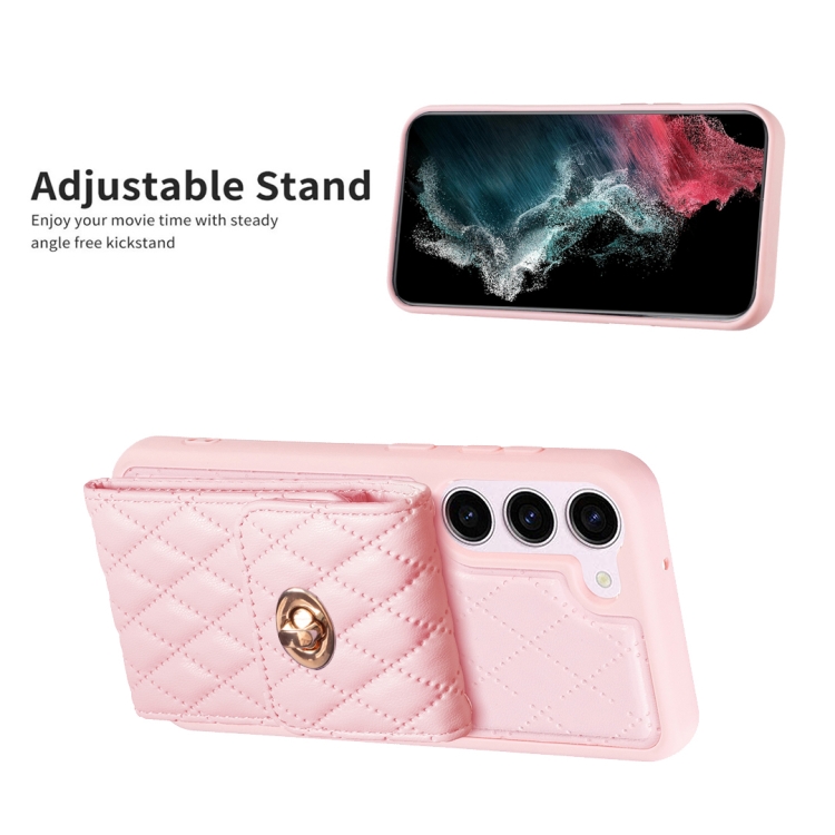 For Samsung Galaxy S23 5G Vertical Metal Buckle Wallet Rhombic Leather Phone Case(Pink) For Samsung Galaxy S23 5G Vertical Metal Buckle Wallet Rhombic Leather Phone Case(Pink)