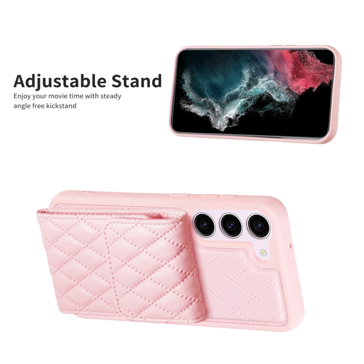 For Samsung Galaxy S23 5G Vertical Wallet Rhombic Leather Phone Case(Pink) For Samsung Galaxy S23 5G Vertical Wallet Rhombic Leather Phone Case(Pink)