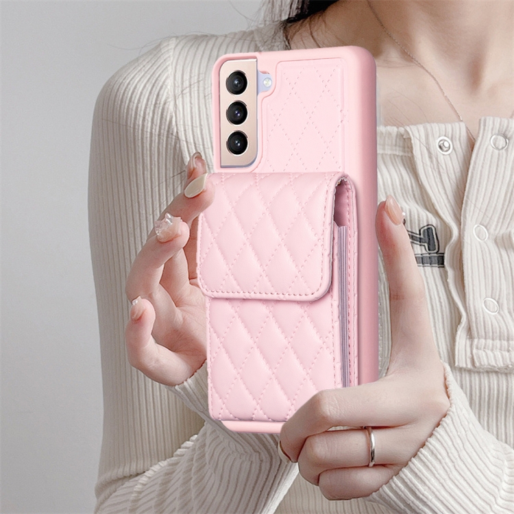 For Samsung Galaxy S21+ 5G Vertical Wallet Rhombic Leather Phone Case(Pink) For Samsung Galaxy S21+ 5G Vertical Wallet Rhombic Leather Phone Case(Pink)