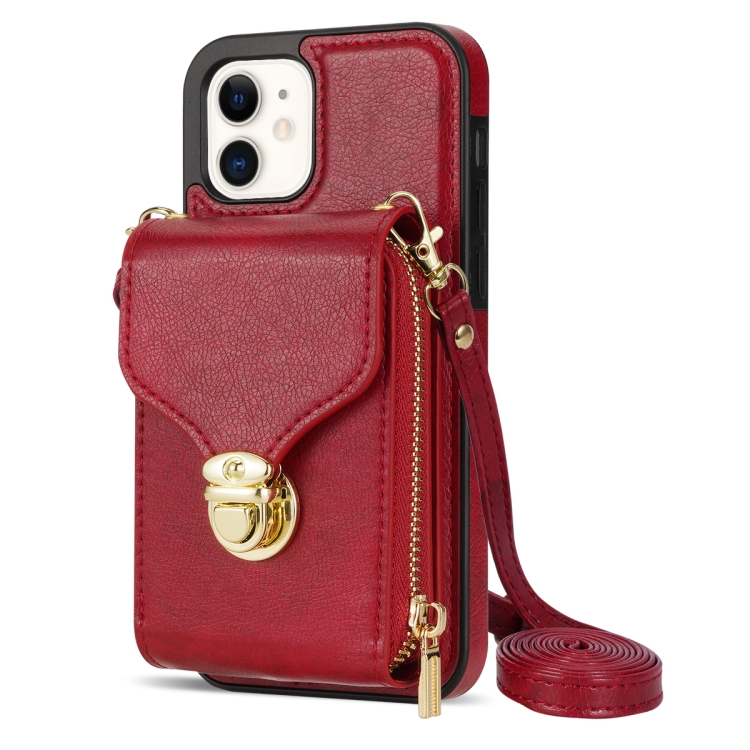 For iPhone 12 mini Zipper Hardware Card Wallet Phone Case(Red)