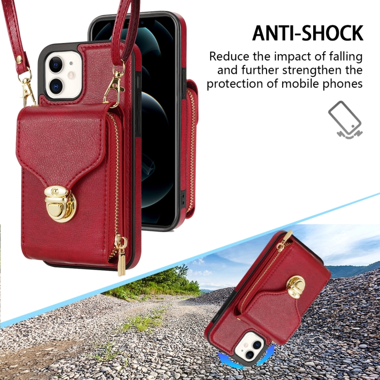 For iPhone 12 mini Zipper Hardware Card Wallet Phone Case(Red)