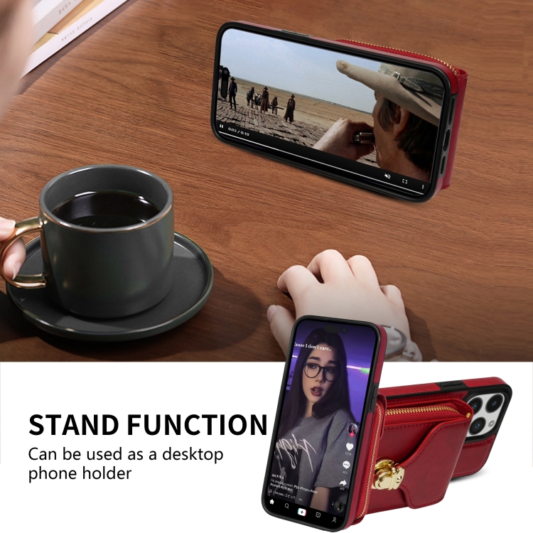 For iPhone 12 mini Zipper Hardware Card Wallet Phone Case(Red)