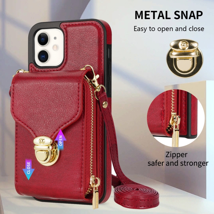 For iPhone 12 mini Zipper Hardware Card Wallet Phone Case(Red)