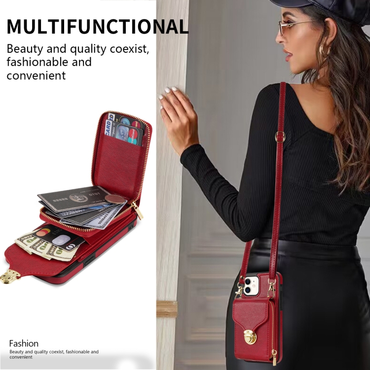 For iPhone 12 mini Zipper Hardware Card Wallet Phone Case(Red)