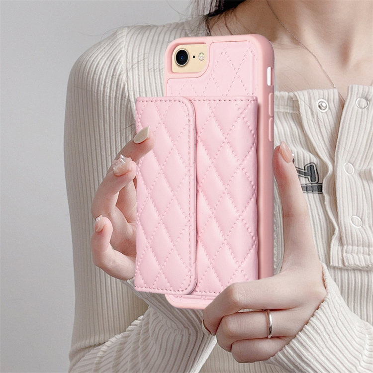 For iPhone SE 2022 / SE 2020 / 7 / 8 Horizontal Wallet Rhombic Leather Phone Case(Pink) For iPhone SE 2022 / SE 2020 / 7 / 8 Horizontal Wallet Rhombic Leather Phone Case(Pink)